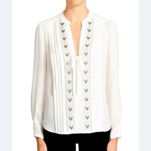 NWT Rebecca Taylor Chevron Embroidery Top - 100% Silk